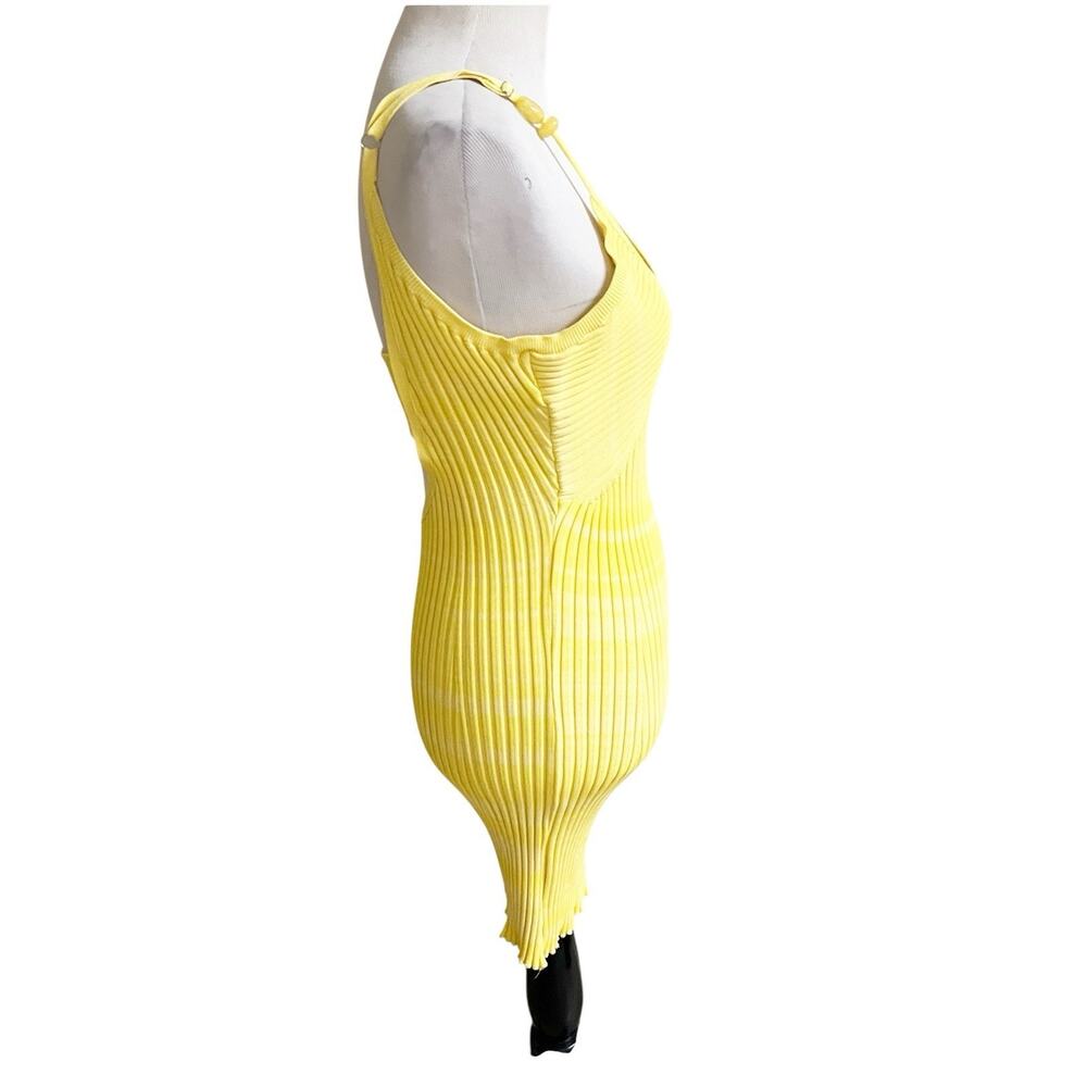 House Of Harlow 1960 Stretch Bodycon Midi Dress Yellow Beaded Shoulder Large - Picture 3 of 12